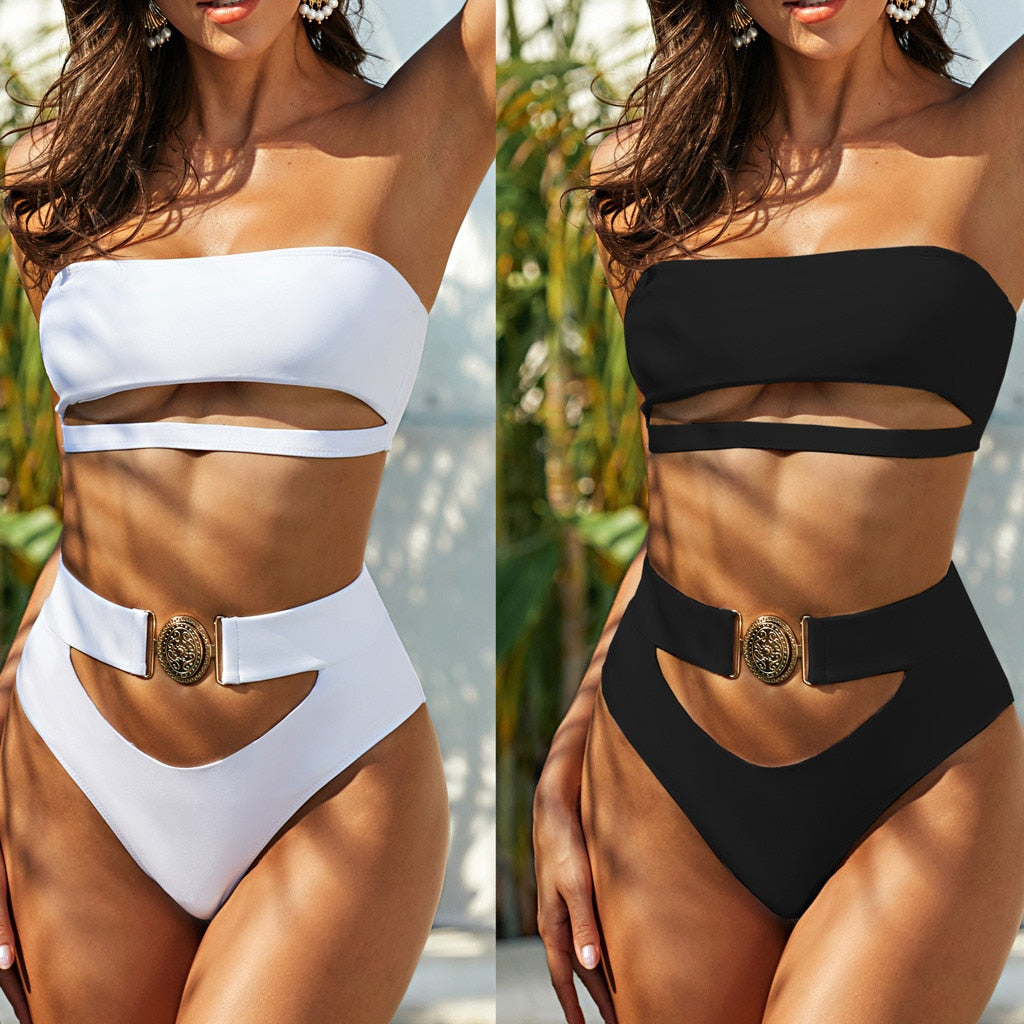 Sexy Bikini Swimwear Women Wrapped Chest suspender Belt Buckle Siamese –  Flawlessly Exquisite