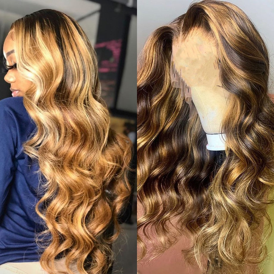 Body Wave Lace Front Wig Brazilian Colored Human Hair Wigs Honey Blonde Highlight Full Hd Glueless Lace Wigs - Flawlessly Exquisite