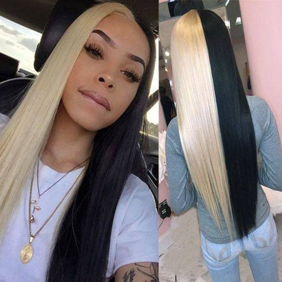 Pink Colored Human Hair Wigs For Women Light Blue Straight Wig 613 Lace Front Wig Half Blonde Remy Hair Transparent Lace Wigs - Flawlessly Exquisite