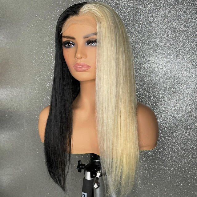 Pink Colored Human Hair Wigs For Women Light Blue Straight Wig 613 Lace Front Wig Half Blonde Remy Hair Transparent Lace Wigs - Flawlessly Exquisite