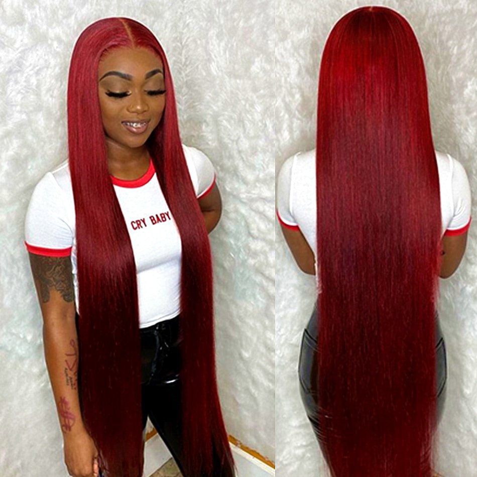 Burgundy 99J Straight Lace Front Wig HD Transparent Human Hair Wigs Pre Plucked Brazilian Wig - Flawlessly Exquisite
