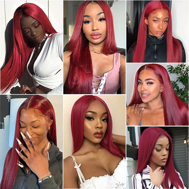 Burgundy 99J Straight Lace Front Wig HD Transparent Human Hair Wigs Pre Plucked Brazilian Wig - Flawlessly Exquisite
